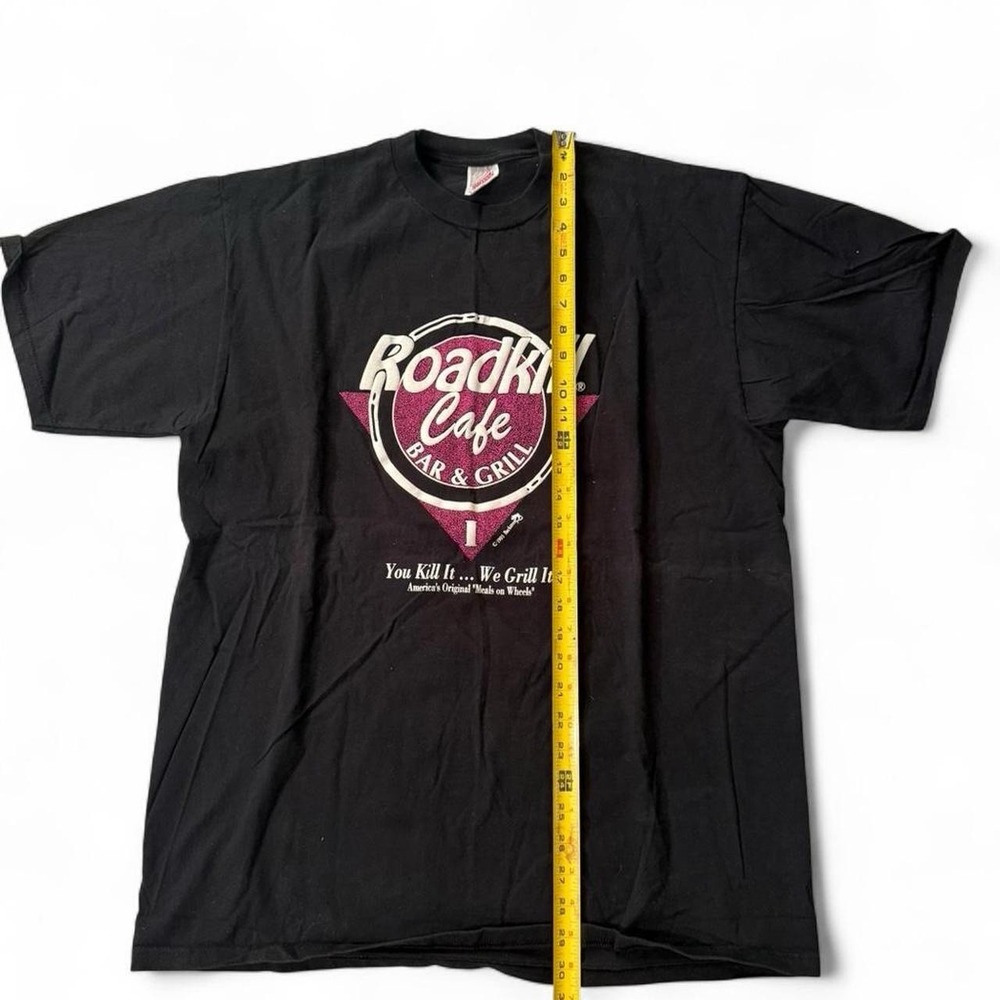 Roadkill Cafe Bar & Grill 1993 Black Graphic T-Shirt Menu Back Print